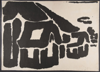 abstract drawing of a large gate with bold, black lines