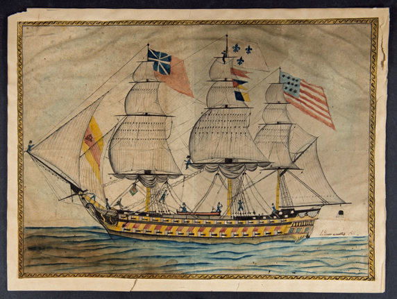 drawing of a large sailboat at sea