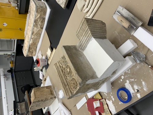 stone blocks in the conservation lab