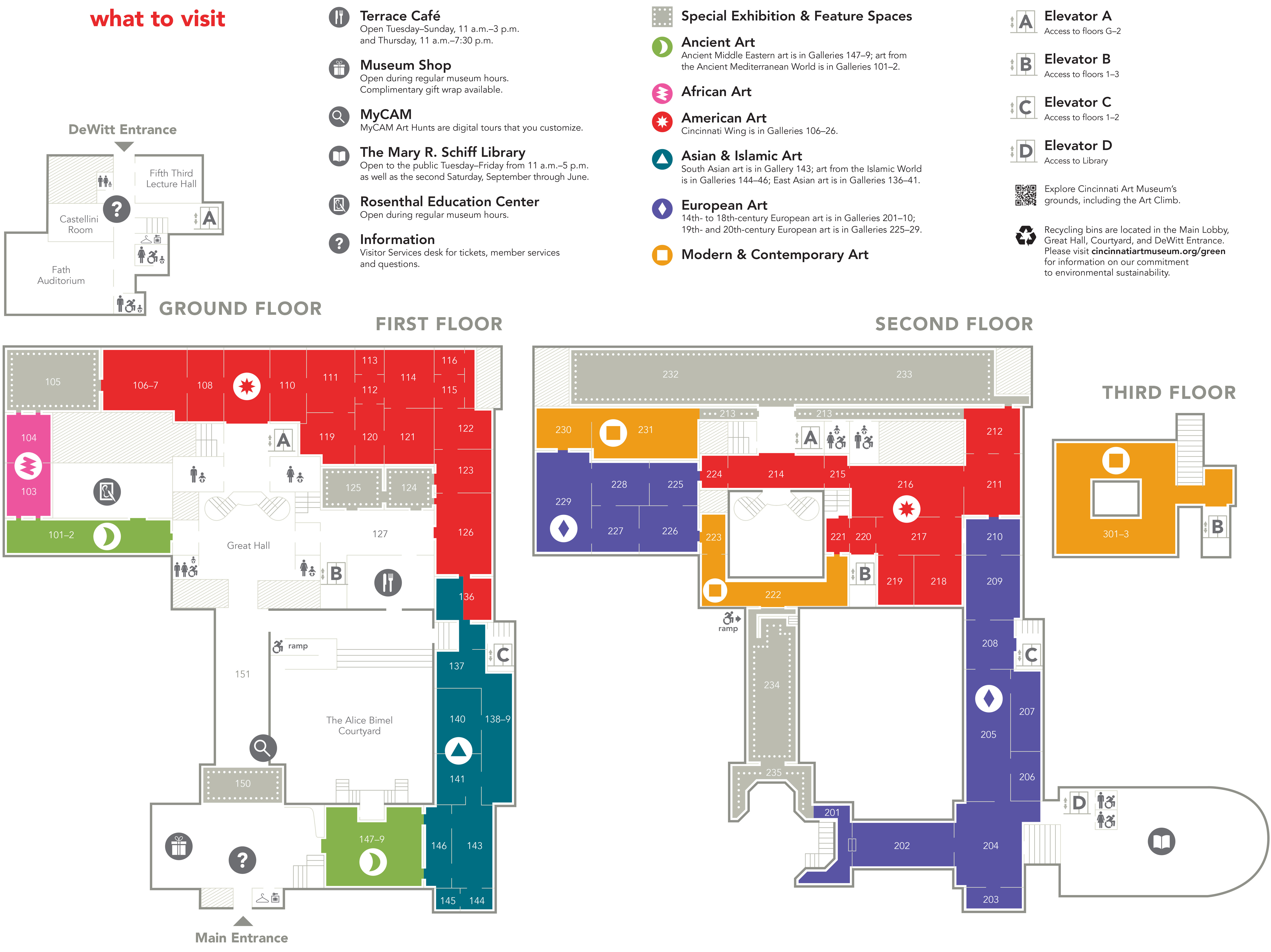 A map of the galleries in the Cincinnati Art Museum