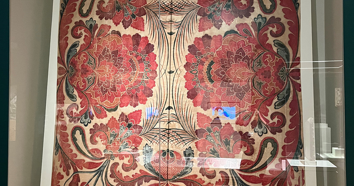 Palampore, 1700–1750, India, Coromandel Coast, cotton hand-painted and resist-dyed, 114 ¼” x 84 ½”, Museum Purchase: Carl and Alice Bimel Endowment for South Asian Art, 2019.188
