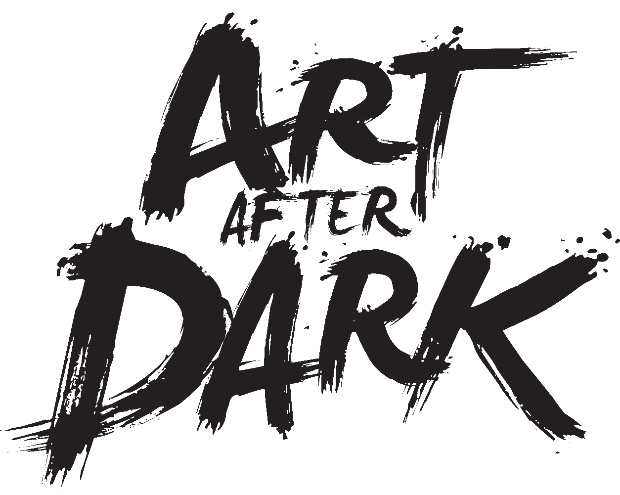 Black and white Art After Dark logo.