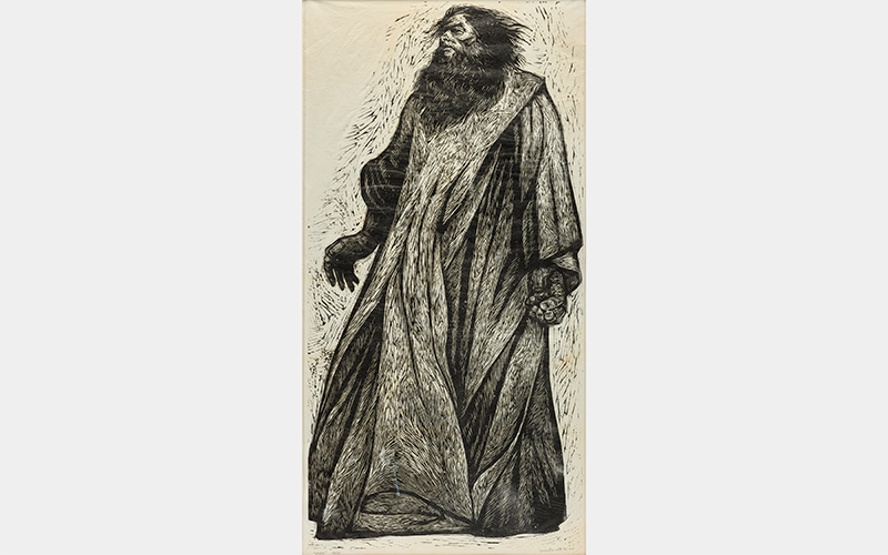 Charles White (American, 1918–1979), Micah, 1964, linocut, 48 ½ x 24 5/8 in. (123.2 x 62.6 cm), Primas Family Collection, © The Charles White Archive