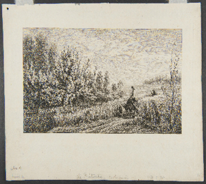 Charles François Daubigny’s Springtime, etching of a field of tall grass and a dense forest
