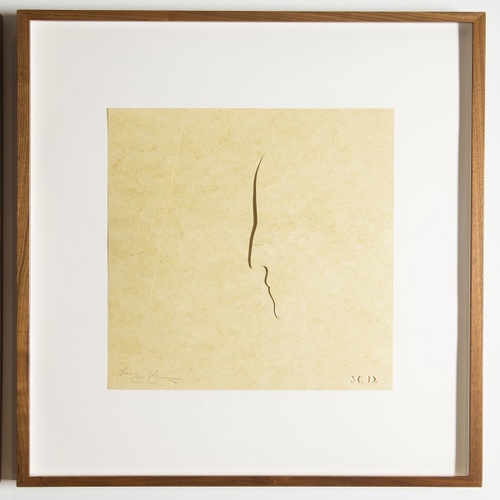Jasper Johns’ M.D., a single line forms the profile of a human face
