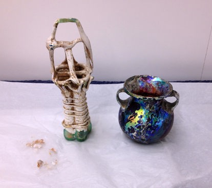 two glass vases in conservation