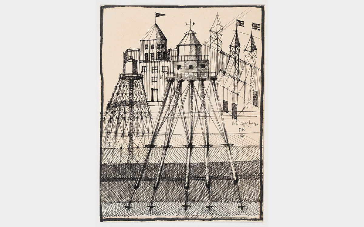 Line drawing of tower-like structures