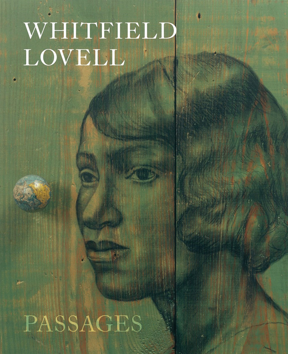 A woman painted in profile on a piece of green painted wood with hints of the natural brown of the wood visible. Her hair is cut into a bob with delicately styled waves. Her hair resembles styles popular in the 40's and 50's. Her expression is pensive and contemplative.
