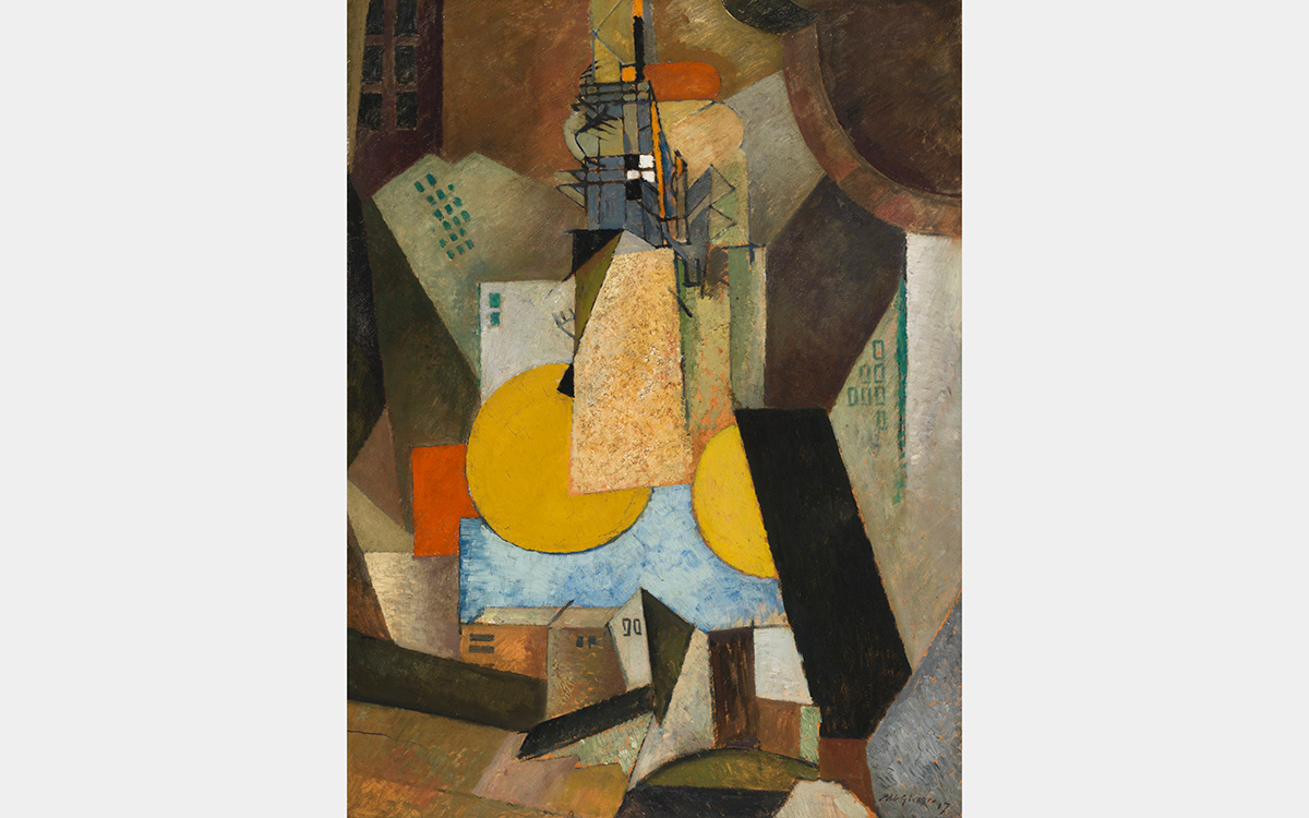 abstract composition suggesting landscape and buildings
