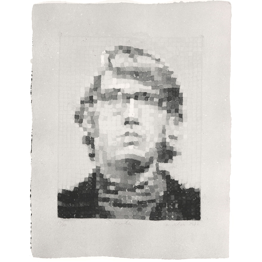 A pixelated portrait of a face