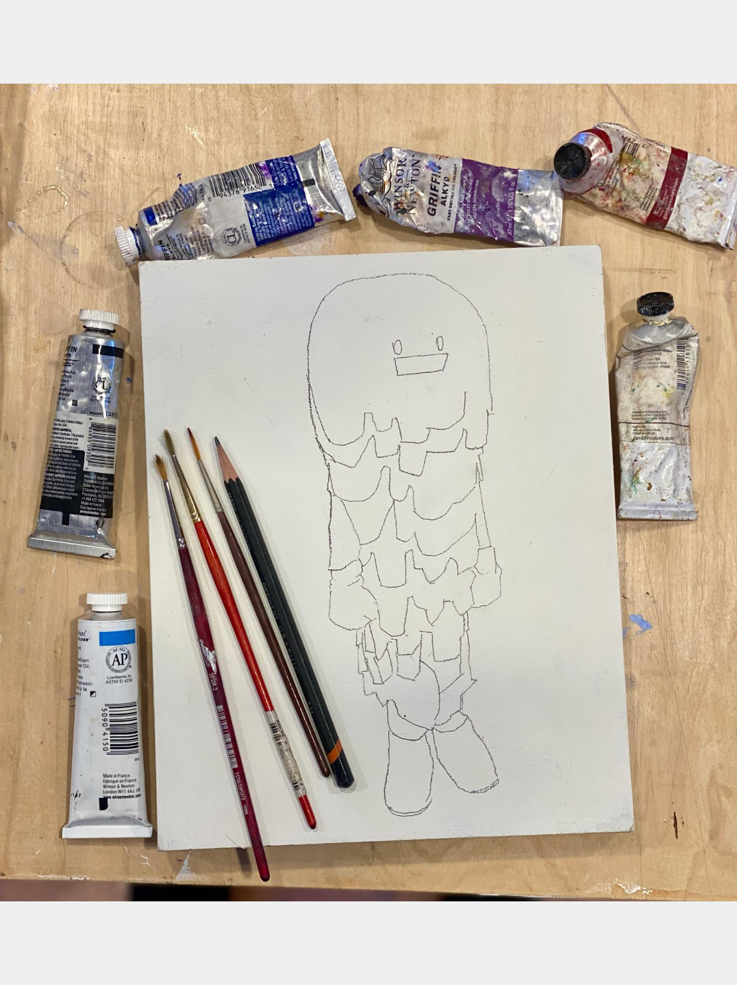 A close-up of the Mr. Paint sketch